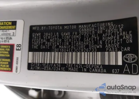 2012 Toyota Corolla L from USA, damaged, VIN 2T1BU4EE3CC826733